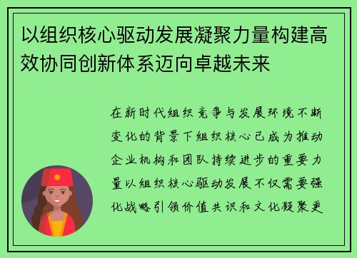 以组织核心驱动发展凝聚力量构建高效协同创新体系迈向卓越未来